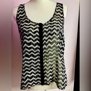 Candie’s Women’s Sheer Tank Top, Medium, Black/White, Geometric Pattern